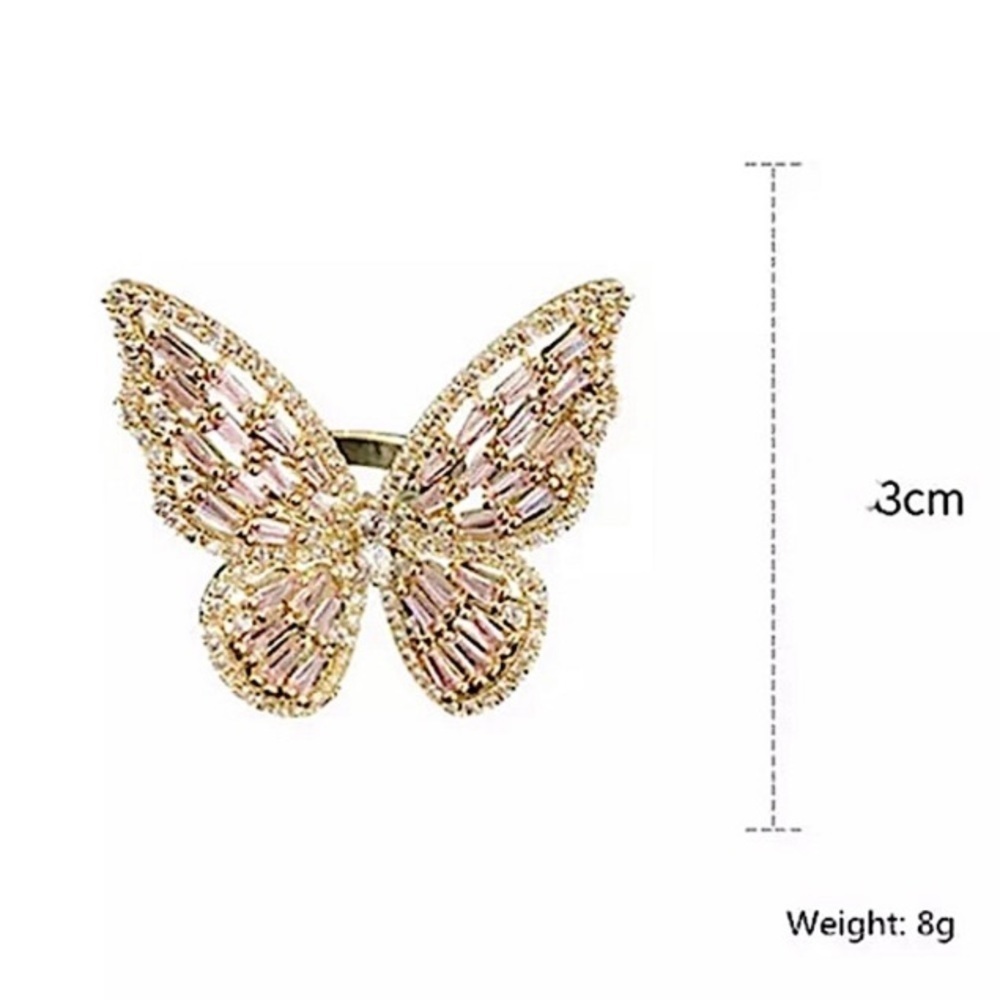 WHITE GOLD PLATED ZIRCON BUTTERFLY RING - Picture 11 of 16